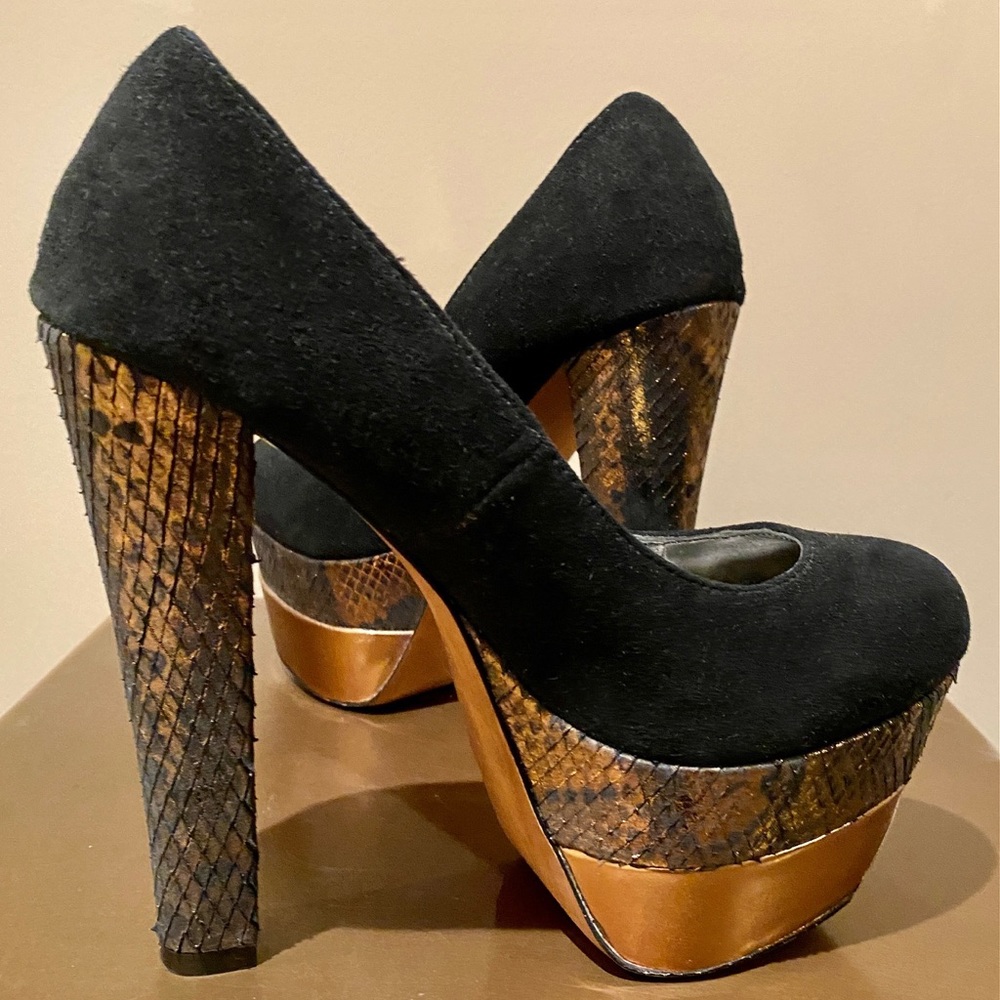 Wild Pair Leather Suede Snakeskin Platform Pumps